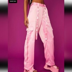 Dolls Kill x Bratz Passion For Satin Cargo Pants Pink Size Small *FLAWS*